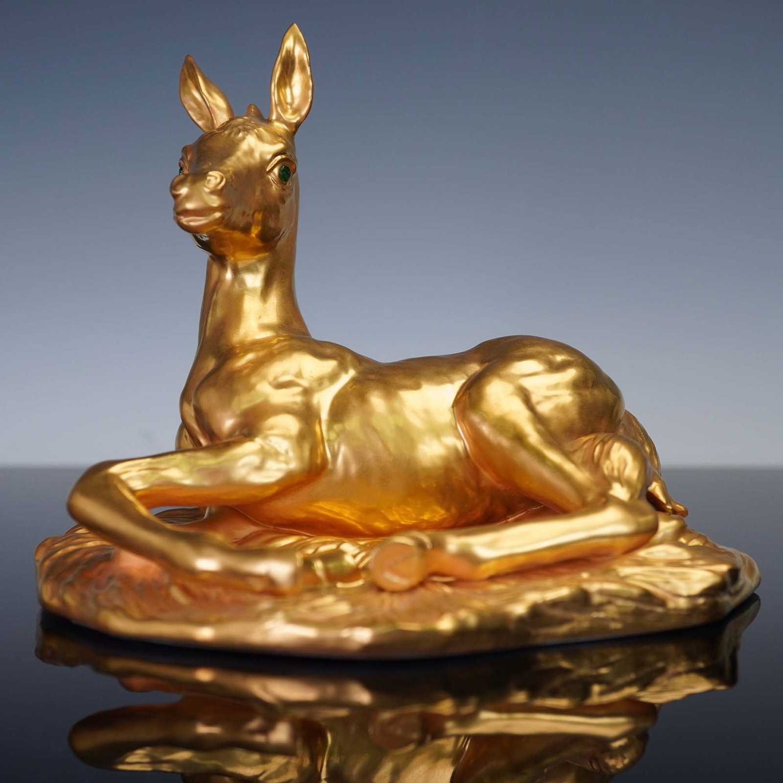Boehm Porcelain Figurine, Limited Edition Colt: A striking porcelain figurine by Boehm, this limited edition piece depicts a colt finished in radiant gold with vivid green eyes. Numbered 171 and marked Boehm Limited U.S., it reflects the brand's re