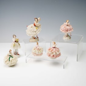 6pc Dresden Porcelain Laced Figurines