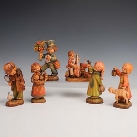 6pc Anri Hand-Carved Wooden Figurines by Ferrandiz, Nighttime and Mystery