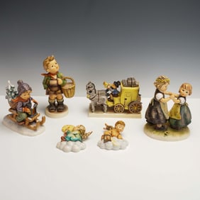 6pc Hummel Goebel Figurines Featuring Dancing Girls, Mail Coach, and More
