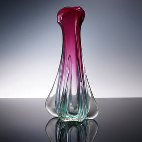 Murano Style Art Glass Vase, Ruby & Teal