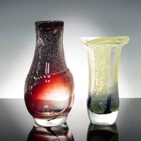2pc Studio Art Glass Vases, Including one Signed by Frank R. Glick