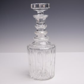 Clear Vertical and Oval Cut Design Glass Decanter with Stopper