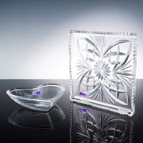 2pc Marquis by Waterford Crystal Heart Dish and Newberry Square Tray