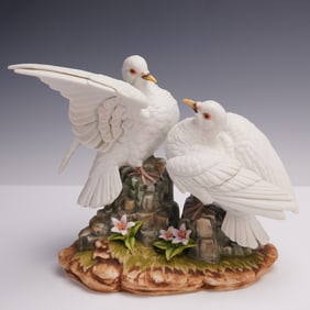 Andrea by Sadek Porcelain Figurine, Double White Doves