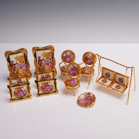 11pc Limoges Porcelain Miniatures Furniture and Frames Set