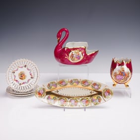 6pc Limoges France Porcelain Hand Painted Decorative Gilt Pieces
