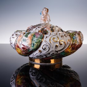 Capodimonte-Style Covered Jar with Winged Putto