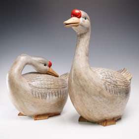 2pc Ceramic Goose Garden Sculptures
