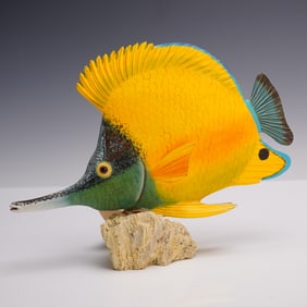 Penco Wood Fish Figurine, Forcipiger Longirostris Fish