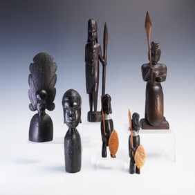 6pc Carved African Tribal Figures, Mixed Styles and Sizes
