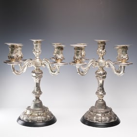 2pc Weighted Silverplate Five-Light Candelabra