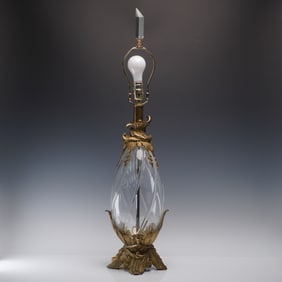 Crystal and Gilt Metal Table Lamp with Faceted Finial