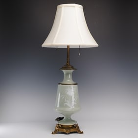 Porcelain and Bronze Table Lamp with Floral Motif