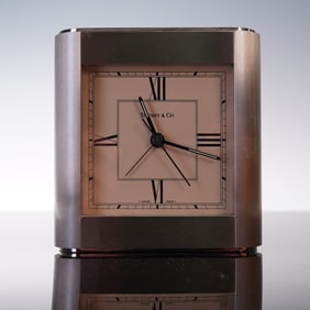 Tiffany & Co. Swiss Brushed Metal Desk Clock
