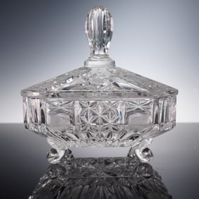 Cut Crystal Lidded Box with Scroll Feet
