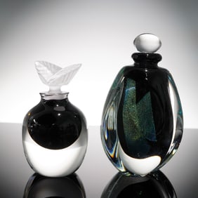 2pc Art Glass Scent Bottles, one Signed by Robert Eickholt