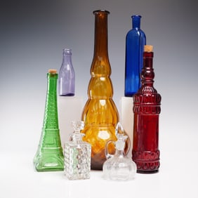 7pc Vintage Colorful Decorative Glass Bottle Collection