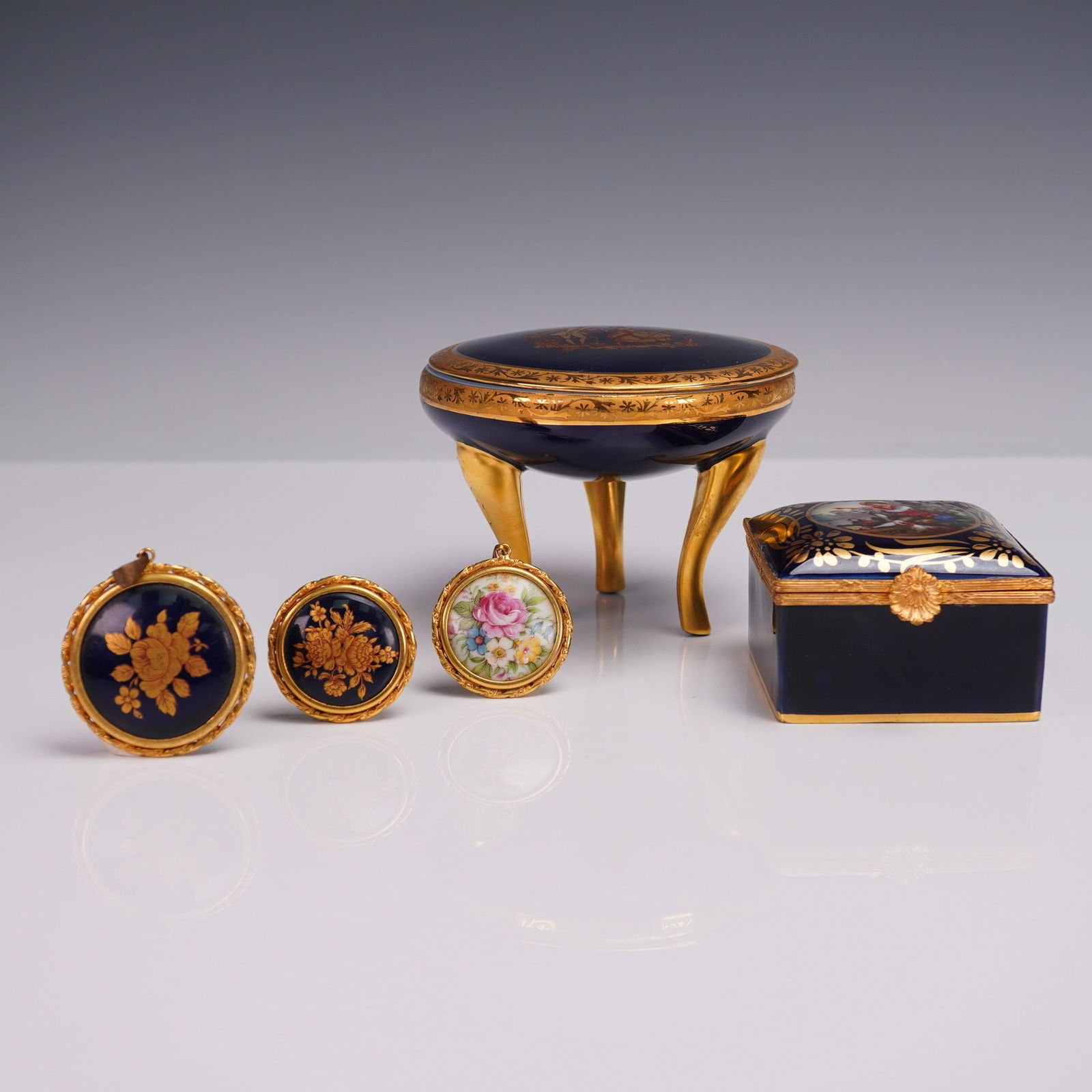 5pc Limoges Porcelain, Cobalt Blue Vanity Pieces (1 of 9)