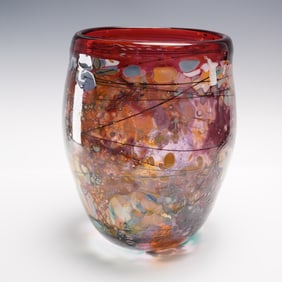 Blown Art Glass Vase, Multicolor Abstract Design