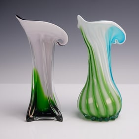 Pair of Glass Jack-In-The-Pulpit Swirl Vases
