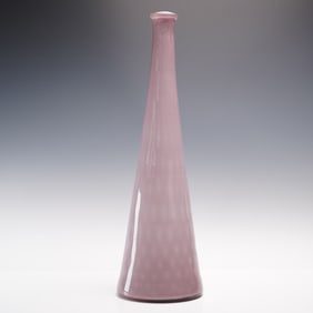 Tall Pink Hand-Blown Glass Bottle Vase