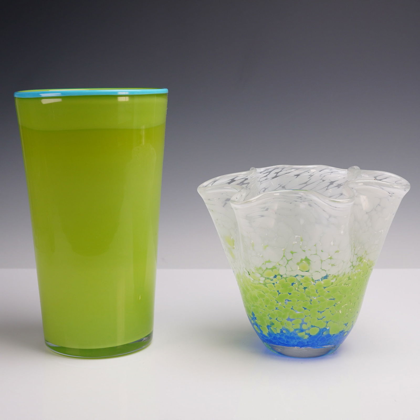 2pc Green Art Glass Vases (1 of 5)
