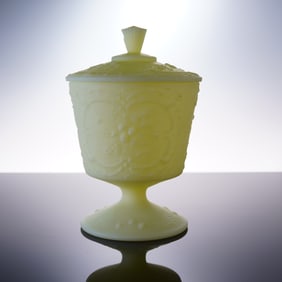 Fenton Custard Glass Covered Compote, Grape and Cable