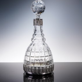 Corbell & Company Silver Plated and Cut Glass Decanter with Stopper