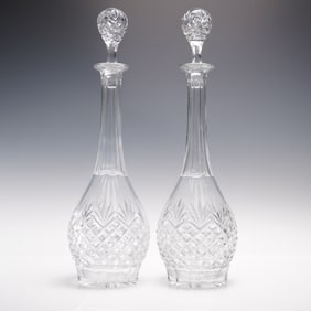 2pc Tall Cut Crystal Decanters with Stoppers