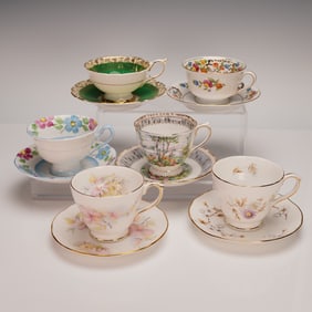 12pc Assorted Bone China Teacup & Saucer Sets, England & Japan