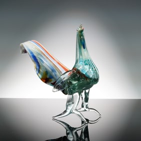 Hand Blown Murano Style Art Glass Rooster Sculpture