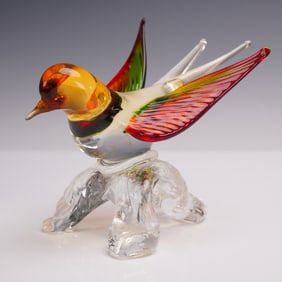 Murano-Style Art Glass Bird Sculpture