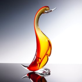 Murano Style Art Glass Figurine, Red and Amber Duck