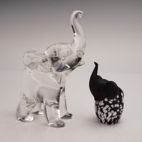 2pc Glass Elephant Figurines, Seguso Murano & Vietnam