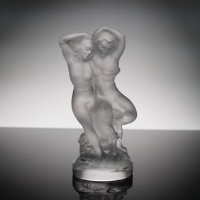 Lalique France, Faune with Nude, Frosted Crystal Figurine
