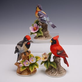 3pc Andrea by Sadek Bird Figurines, Cardinal, Warbler, Woodpecker