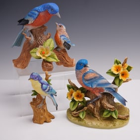 3pc Andrea J. Sadek and Lefton Porcelain Bluebird Figurines