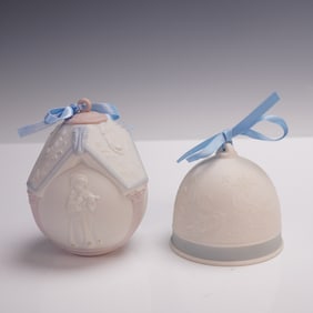 2pc Lladro Porcelain Christmas Ornaments