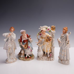 4pc Rococo-style Hand-Painted Japanese Porcelain Figurines