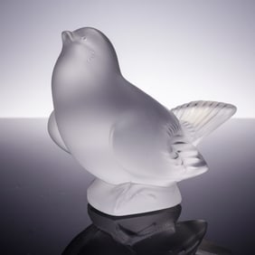 Lalique Crystal Figurine, Sparrow Head Up