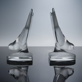 Pair of Lalique Sparrow Bookends