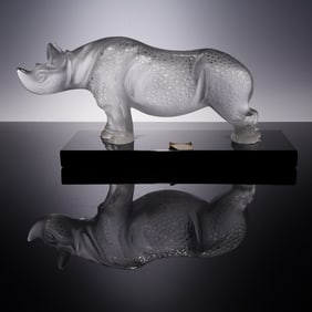Lalique Crystal Figurine, Rhinoceros on Black Base