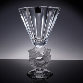 Lalique Crystal Vase, Large Mesanges Vase