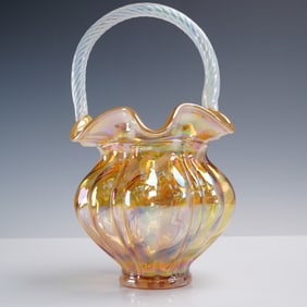 Fenton Carnival Glass Basket, Signed by Bill Fenton