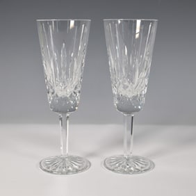 2pc Waterford Crystal Lismore Champagne Flutes