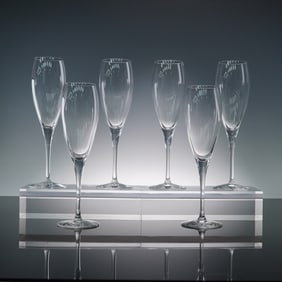 6pc Christofle Crystal Champagne Flutes Alibi