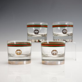 4pc Gucci Old Fashioned Glasses, Green & Red Stripe
