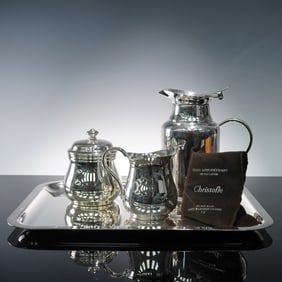 5pc Christofle Silver Plate 3-Piece Tea Service with Tray