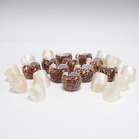 22pc Natural Shell Napkin Ring Holders, Tiger Cowrie & Capiz Shell